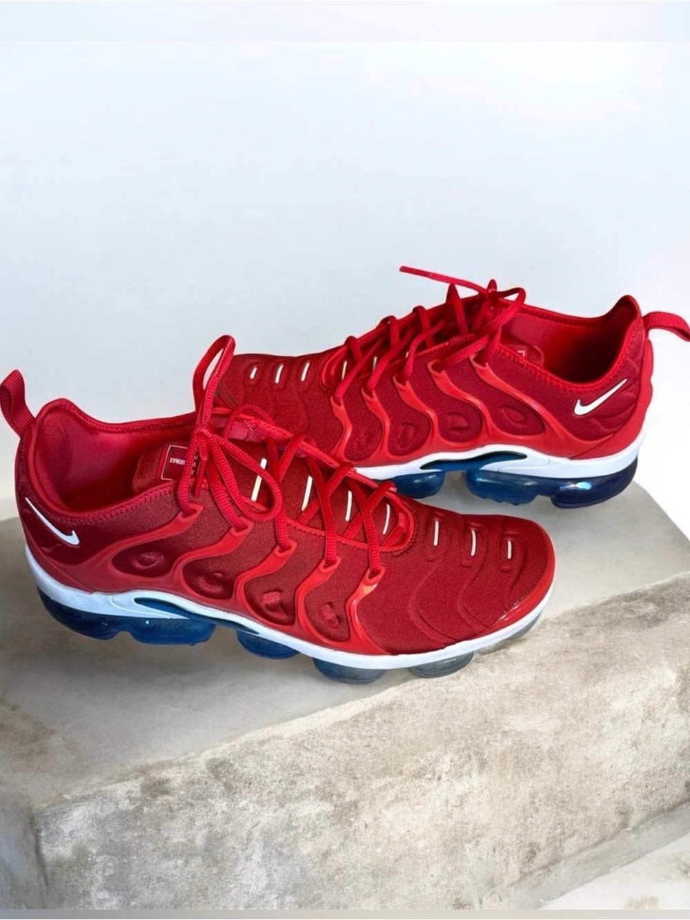 Nike Red Men’s VaporMax Plus Sneakers with Navy Accents
